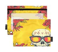 2 Pack pencil poucheses for 3 Rings Binder pencil poucheses with Clear Window Zipper Pen Case School Office Cosmetic Children Supplies Mexican Style Cinco De Mayo Sunglasses Dia De Muertos Skull