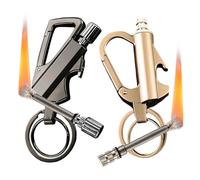 2 Pack Permanent Match Infinity Lighter with Keychain Bottle Opener, Reusable Waterproof Matchs Strike Fire Starter, Metal Fire Starters for Outdoor Adventures Survival (No Fuel)-Black+Gold