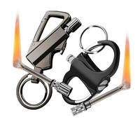 2 Pack Permanent Match Infinity Lighter with Keychain Bottle Opener, Reusable Waterproof Matchs Strike Fire Starter, Metal Fire Starters for Outdoor Adventures Survival Gifts (No Fuel)-Black+Black