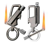 2 Pack Permanent Match Infinity Lighter with Keychain Bottle Opener, Reusable Waterproof Matchs Strike Fire Starter, Dual-Sided Flint Metal Fire Starters for Outdoor (No Fuel)-Black Nickel+Black