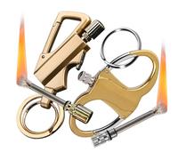 2 Pack Permanent Match Infinity Lighter with Keychain Bottle Opener, Reusable Waterproof Matchs Strike Fire Starter, Metal Fire Starters for Outdoor Survival (No Fuel)-Gold