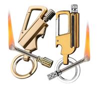 2 Pack Permanent Match Infinity Lighter with Keychain Bottle Opener, Reusable Waterproof Matchs Strike Fire Starter, Double-Sided Flint Metal Fire Starters for Outdoor Survival Gifts (No Fuel)-Gold