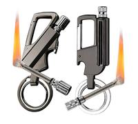 2 Pack Permanent Match Infinity Lighter with Keychain Bottle Opener, Reusable Waterproof Matchs Strike Fire Starter, Double-Sided Flint Metal Fire Starters for Outdoor Survival Gifts (No Fuel)-Black