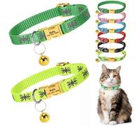 2 Pack Personalised Cat Collar with Custom Engraved Name Tag Quick Release Metal Buckle Reflective Kitten Collar with Bell Adjustable 19-29cm for Boys and Girls (Green+Neon Green)
