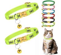 2 Pack Personalised Cat Collar with Custom Engraved Name Tag Quick Release Metal Buckle Reflective Kitten Collar with Bell Adjustable 19-29cm for Boys and Girls (Neon Green+Neon Green)