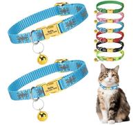 2 Pack Personalised Cat Collar with Custom Engraved Name Tag Quick Release Metal Buckle Reflective Kitten Collar with Bell Adjustable 19-29cm for Boys and Girls (Blue+Blue)