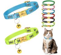 2 Pack Personalised Cat Collar with Custom Engraved Name Tag Quick Release Metal Buckle Reflective Kitten Collar with Bell Adjustable 19-29cm for Boys and Girls (Blue+Neon Green)