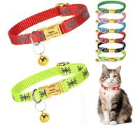 2 Pack Personalised Cat Collar with Custom Engraved Name Tag Quick Release Metal Buckle Reflective Kitten Collar with Bell Adjustable 19-29cm for Boys and Girls (Red+Neon Green)