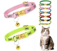 2 Pack Personalised Cat Collar with Custom Engraved Name Tag Quick Release Metal Buckle Reflective Kitten Collar with Bell Adjustable 19-29cm for Boys and Girls (Pink+Neon Green)