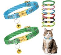 2 Pack Personalised Cat Collar with Custom Engraved Name Tag Quick Release Metal Buckle Reflective Kitten Collar with Bell Adjustable 19-29cm for Boys and Girls (Blue+Green)