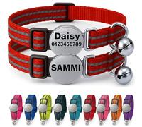 2-Pack Personalised Cat Collar with Name & Phone Number - Reflective, Adjustable, Breakaway Safety Buckle - Custom Kitten Collar Set for Boys & Girls, Red