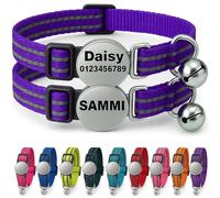 2-Pack Personalised Cat Collar with Name & Phone Number - Reflective, Adjustable, Breakaway Safety Buckle - Custom Kitten Collar Set for Boys & Girls, Dark Purple