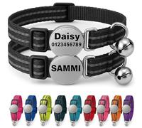 2-Pack Personalised Cat Collar with Name & Phone Number - Reflective, Adjustable, Breakaway Safety Buckle - Custom Kitten Collar Set for Boys & Girls, Black