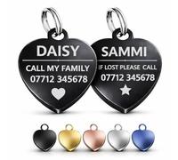 2-Pack Personalised Dog & Cat ID Tags - Heart-Shaped Stainless Steel Pet Name Tags - Same Engraving & Colour - Custom Laser Engraved with Phone Number (Black, Small (20mm))