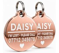 2 Pack Personalised Pet ID Tags - Engraved Dog & Cat Name Tag, Durable Stainless Steel, Clear Easy-Read Text, Secure Split Ring (Rose Gold, Small (20cm))