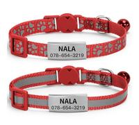 2-Pack Personalised Reflective Cat Collar with Name Tag,Quick Release Kitten Collars with Bell Safety Buckle, Adjustable Nylon Cat Collars for Cats Kittens UK Prime (20.5-30 cm, Red)