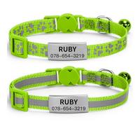 2-Pack Personalised Reflective Cat Collar with Name Tag,Quick Release Kitten Collars with Bell Safety Buckle, Adjustable Nylon Cat Collars for Cats Kittens UK Prime (20.5-30 cm, Green)