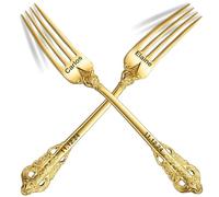 [2 Pack] Personalised Vintage Wedding Forks, Custom Luxury Dinner Forks Engraved with Name/Date, Customized Antique Baroque Flatware for Dessert Cake Salad Gift for Party Favors Engagements