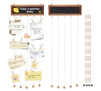 2 Pack Personalized Hanging Picture Display Board, Wooden Hanging Picture Holder, Clips Photo Display Board, Photo Frame Collage Wall Decor, with 60 Wooden Clips for Home Bar Gallery