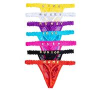 2-Pack Personalized Lace Thong Panties for Women, Sexy Custom Gold/Silver Rhinestone Lettering, Name or Phrase Customization, Hand Sewn, Comfortable and Stylish, for Women, Custom, One size