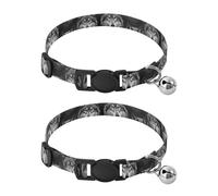 2 Pack Pet Collar Gray Wolf Blue Eyes Breakaway Cat Collars with Bell, Adjustable 10.6 to 17.1 Inches