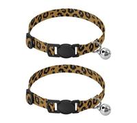 2 Pack Pet Collar Leopard Print Brown Kitten Collar with Bell, Adjustable Length 10.6" to 17.1"