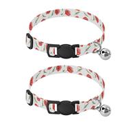 2 Pack Pet Collar Watercolor Red Poppies Leaves White Cat Collar with Bell, Adjustable 10.6 to 17.1 Inches