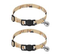 2 Pack Pet Collars Cute Cartoon Corgi Beige Cat Collars with Bell, Adjustable 10.6 to 17.1 Inches