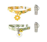 2 Pack Pet Collars With 2 Pet Status Pendants With Bell Collars, Cotton Cat Collars, Flower Pendants Cute Cat Necklaces For Pet Cats, Etc. (Yellow, Green)