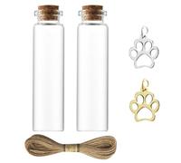 2 Pack Pet Hair Memorial Bottle with Pawprint Charm, Small Glass Vial with Cork, Pet Fur Hair Keepsake Bottles for Cat Dog Hair Ashes Loss Gift for Preserve Small Mammals Precious Memories (20ml)