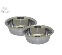 2 PACK PET PLATTER PET DOG PUPPY CAT STAINLESS STEEL BOWL FOOD & WATER 11.5"
