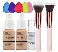 2 Pack PHOERA Foundation Full Coverage Foundation PHOERA Primer,PHOERA Makeup Set,Kabuki Makeup Brushes Foundation Brush Powder Brush,5 Makeup Sponge,Matte Oil Control Concealer (104 Buff Beige)