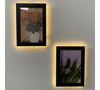 2 Pack Picture Frames with LED String Light, 6x4 Wooden Photo Frames, Black Frame with Stand Tabletop Picture Frame Display Wall Hanging Photo Frame or Desk Stand