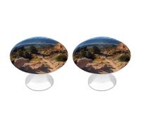 2 Pack Pikes Peak Colorado Cabinet Knobs Round 1.1" Stainless Steel Dresser Knobs Single Hole Knob with Screws Door Pulls Handles Kitchen Hardware for Bathroom Cupboard Closet Door Wardrobe