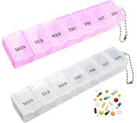 2 Pack Pill Organisers, Pill Boxes 7 Day. Mon-Sun. 1 Times a Day Weekly Medicine Storage Boxes. Strong Boxes. Pink and White. 2 Pill Boxes