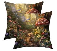 2 Pack Pillow Cases Magical Mouse Colorful Wood Trees Fairy Tale Nature Themed Pillowcase Double Sided Decorative Pillow Cover For Chair Sofa 45X45Cm