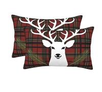 2 Pack Pillow Cases with Hidden Zipper, Soft Breathable Pillowcase for Hair and Skin, 20"x30" Pillow Covers for Sleeping Gift Bed Pillow Case Reindeer Tartan Checkered Plaid Pillowcases