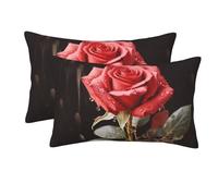 2 Pack Pillow Cases with Zipper, Soft Breathable Pillowcase for Hair and Skin, 20"x30" Pillow Covers for Sleeping Gift Bed Pillow Case Red Roses and Love Pillowcases