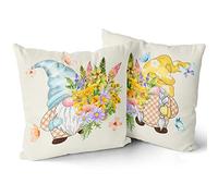 2 Pack Pillowcase Easter In Gnomes Flower Bloom Butterfly Flowers Plaid All Year Round Throw Cushion Cases Modern Cushions For Spring Bedroom Decor Living 45X45Cm