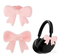 2 Pack Pink Bow Headphone Decorations, Adjustable Silicone Earphone Charms for Girls, Kawaii Headphone Accessories, Compatible with Most Headphones & Earphones