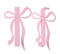 2-Pack Pink Bow Tie Over Door Hooks, Metal Hanging Rack for Towels Bags Jackets, No-Drill Storage Organizer for Girls Room Bathroom Living Room