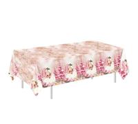 2 Pack Pink Christmas Table Cloth,137x274cm Rectangle Large Plastic Tablecloth Holly Santa Party Tableware Decor,Pink Santa Claus Xmas Tablecovers for Winter Holiday Xmas Party Dinner Table Cloths