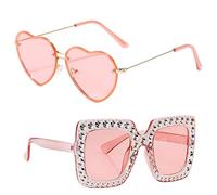 2 Pack Pink Glasses, Elton John Style Square Sunglasses for Women, Disco Party Glasses for Music Festivals and Themed Events, Pink Sunglasses Womens Leavers 2025 Accessories, 14.3*13*5.1*6*2cm