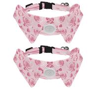 2 Pack Pink Hearts Roses Dog Collars Bowtie with Shirt Collar Adjustable Pet Cats Puppies Necktie for Small Girl Boy Dog Wedding Birthday Gift