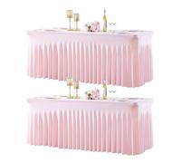 2 Pack Pink Spandex Tablecloths for Rectangle Tables 6 Foot Pink Stretch Table Cloth Rectangle 6ft Elastic Fitted Table Cover with Skirt for Wedding Baby Shower Girl Birthday Party Banquet Buffet