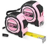2-Pack Pink Tape Measure 25ft Only Inches, Retractable Measuring Coated Tape with Belt Clip & Rubber Grip, Measure 25FT with Fractions 1/8, Accuracy 1/32 with Easy Read Blade for DIY, Industrial, Home