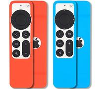[2 Pack] Pinowu Remote Cover Case Compatible with 2021 Apple TV Siri Remote (2nd generation) - Lanyard Included, Anti Slip, Shock Absorption Cover Skin (Sky Blue and Red)