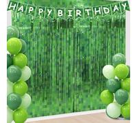 2 Pack Pixel Miner Foil Fringe Curtains 3.3 x 6.6 Ft Green Tinsel Curtain Pixel Miner Theme Metallic Foil Backdrop Green Photo Booth Prop Door Streamers for Video Game Mining Craft Party Wall Decor