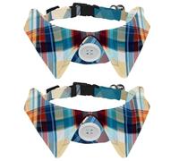 2 Pack Plaid Pattern Kitten Collars, Velvet Puppy Dog Bow tie Collar, Adjustable Formal Pet Tuxedo Bowties for Boy Girls Dogs Cats