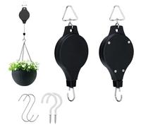 2 Pack Plant Hanging Basket Pulley,Retractable Hanging Basket Pulley System,Heavy Duty Adjustable Plant Pulley System,with 2Pcs S-Hook and White Ceiling Hooks for Garden Hanging Baskets and Birds Feed